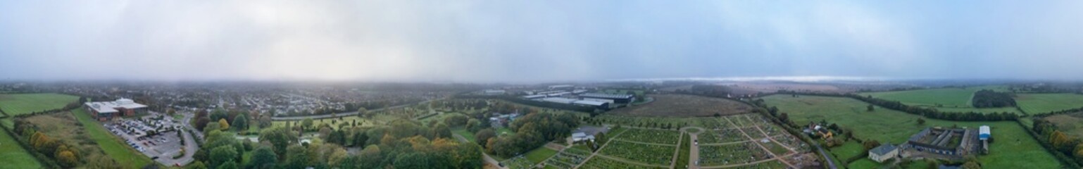 Ultra Wide Panoramic View of Hitchin, Hertfordshire, England. United Kingdom. October 28th, 2023