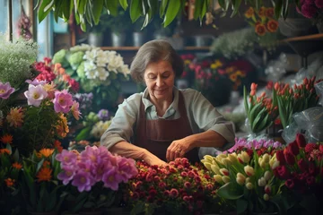 Foto op Plexiglas portrait of a Woman working with florists in flower store © Kien