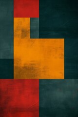 Painted the Squares in Dark Teal and Dark Orange - Retro Visuals with Aerial Abstractions in Dark Yellow and Light Red - Minimalism Squares Art Group Background created with Generative AI Technology