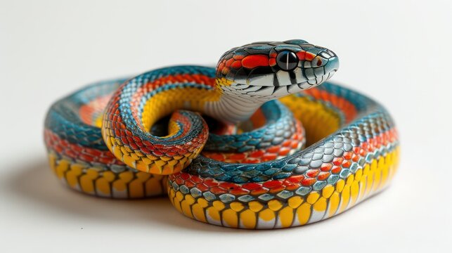 close up of a snake  on white background