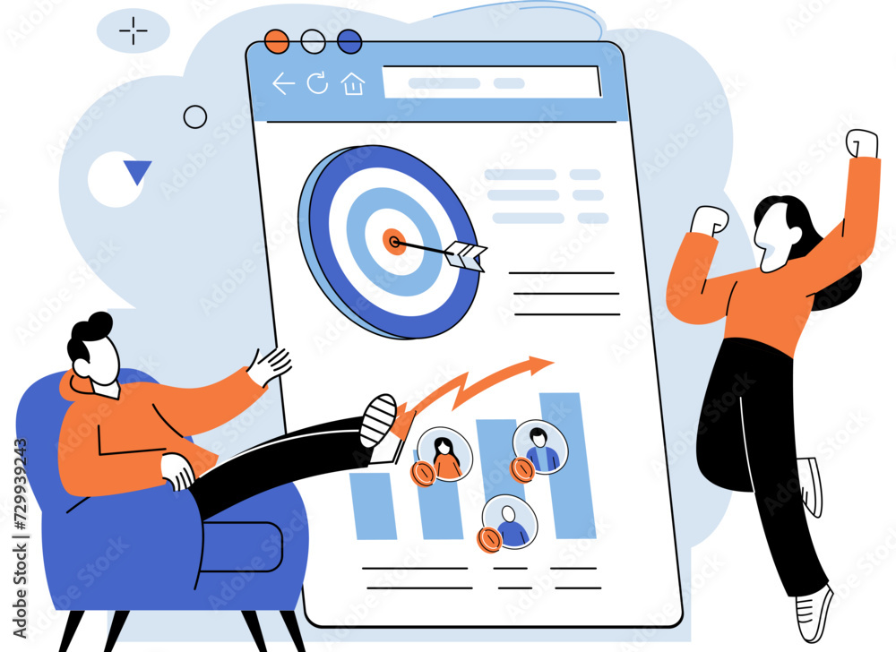 Poster business development. vector illustration. strong management resolves conflicts and challenges effic