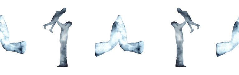 Watercolor hand drawn illustration of hands in pray,prayer, thanksgiving to the Lord.Christian. Decorative border for the background of Christian publications, the design of banners, cards, sites