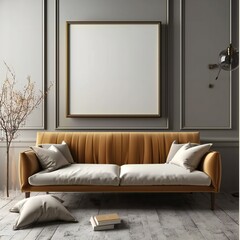 Mock-up in an elegant interior room with a sofa.