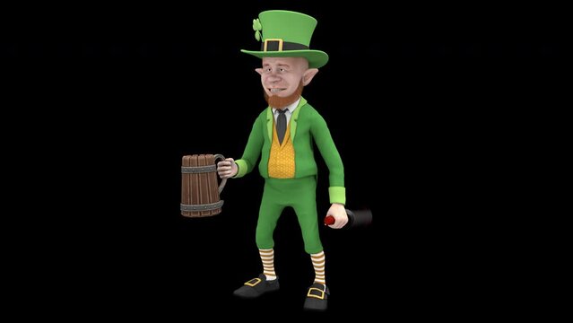 Drinking beer leprechaun – 3d render looped with alpha channel.
