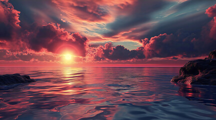 Fantasy sunset over the vast ocean.