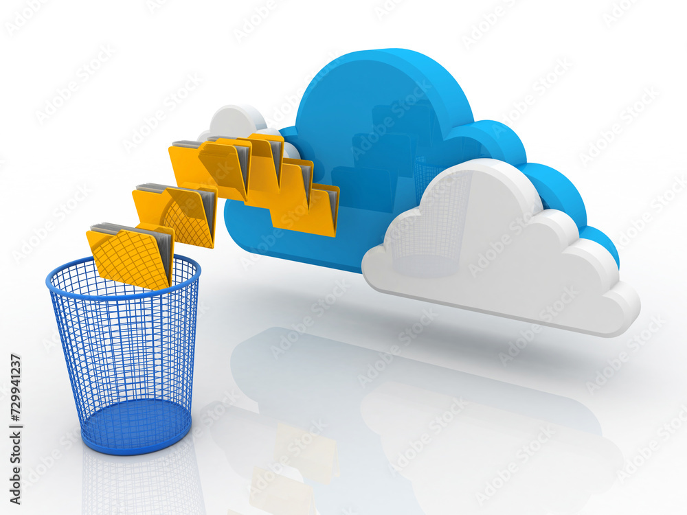 Poster 3d rendering cloud folder storage with bin