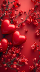 red hearts on a red background,ai