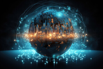 Globe glowing with communication connections, science and technology internet concept