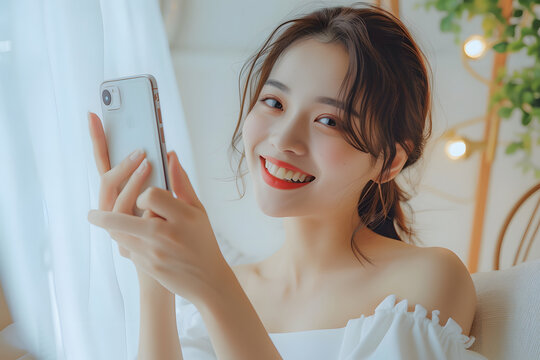 SNSで動画動画配信するアジア人女性のインフルエンサー