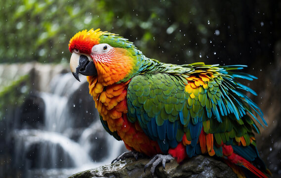 Beautiful parrot sitting on a rock