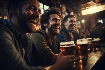 Meeting with the best friends, drinking beer at the bar