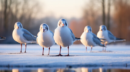 Winter scene with black headed gulls