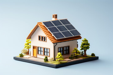 Toy house model with solar panels