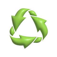 Green 3d arrows looping in circle icon. Realistic symbol of ecology, refresh, reload and recycling isolated on white background
