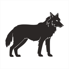 black silhouette of a Wolf  with thick outline side view isolated