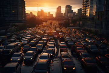 Obraz premium Cars stuck in traffic in the city
