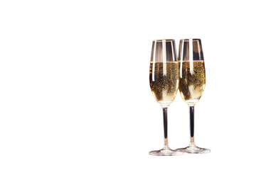 A Celebration two champagne glasses, Isolated on transparent PNG background, Generative ai