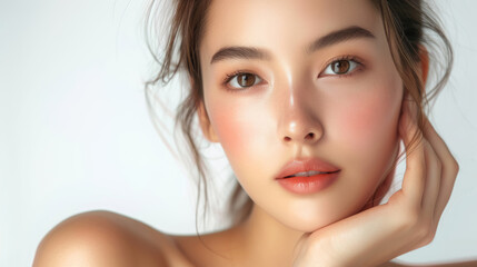Young asian beauty woman with clean fresh skin on white background, .beauty and spa , Face care and treatment, Cosmetology