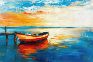 Boat on sunset - 729944421