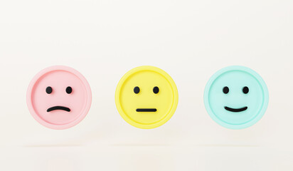 Set of emoji emoticons with sad and happy mood, evaluation, Increase rating, Customer experience, Satisfaction and best excellent services rating concept, Customer service evaluation. 3d render.