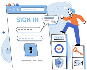 Login password vector illustration. To register, users must complete online registration form with accurate information The login password metaphor emphasizes importance safeguarding personal