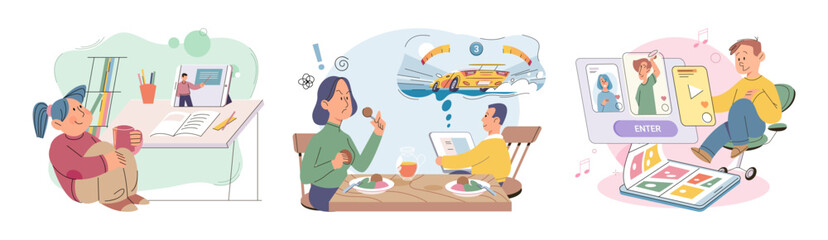 Child with tablet. Vector illustration. Children who use gadgets for education develop tech savvy character from early age The concept child with tablet highlights influence digital devices