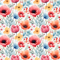 Seamless pattern of watercolor flowers.