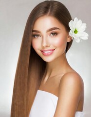 Beautiful woman with long healthy straight hair