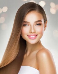 Beautiful woman with long healthy straight hair