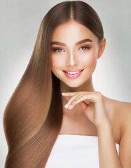 Beautiful woman with long healthy straight hair