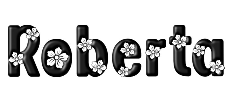 Roberta - black Color - written with engraved typical Hawaiian hibiscus flowers- ideal for websites, e-mail, sublimation greetings, banners, cards, t-shirt, sweatshirt, prints, cricut,	