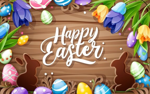 Easter background with a chocolate bunny