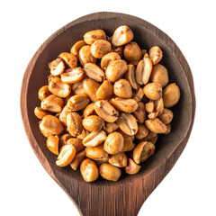 Roasted peanuts in the wooden spoon isolated on transpalate background, png