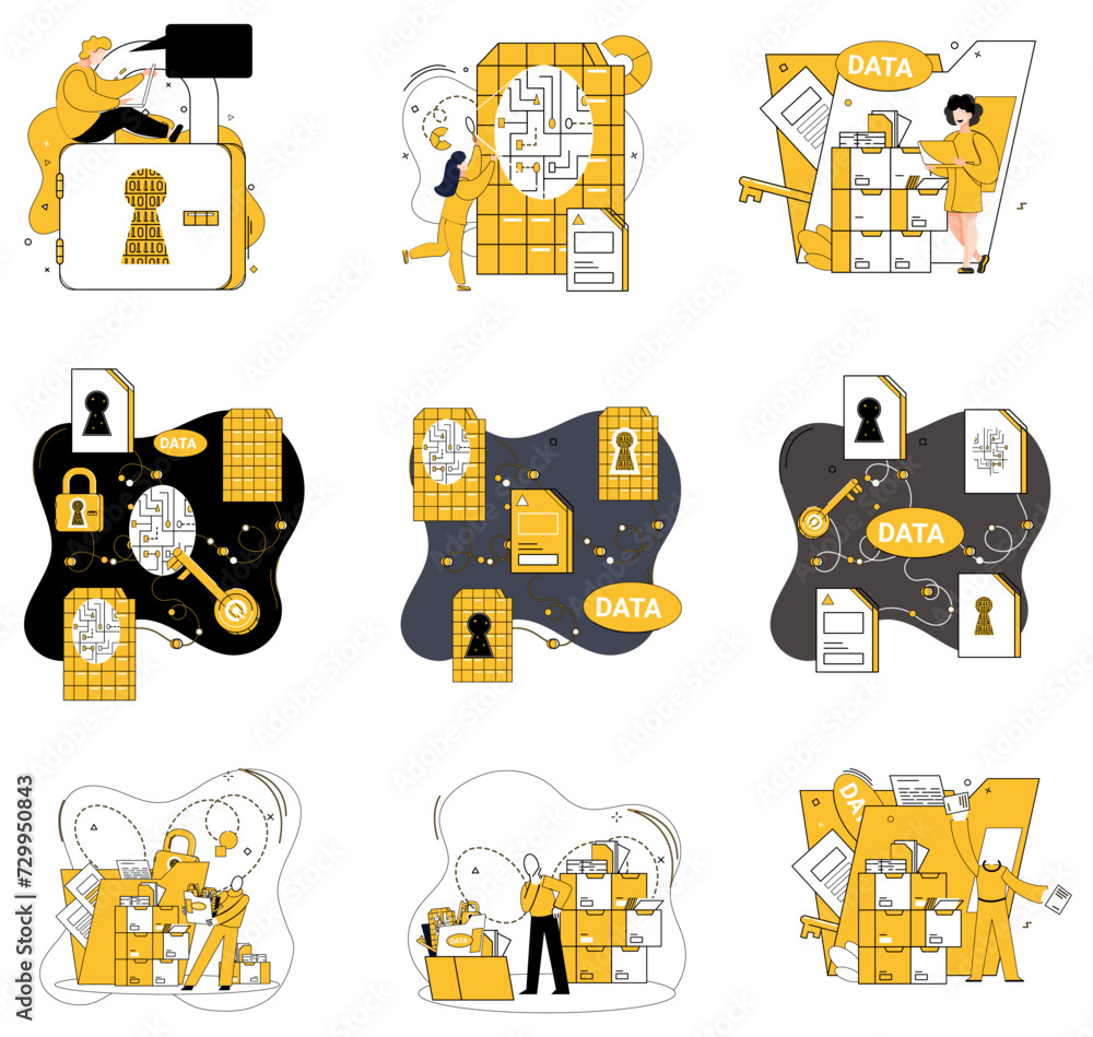 Poster data mining vector illustration. datacenters are beating hearts where pulse information is carefully
