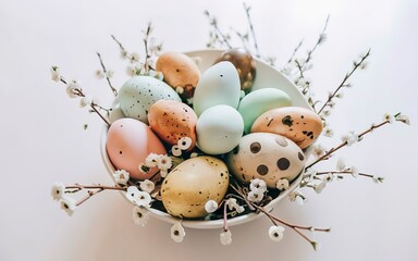 Easter eggs in a vase for decoration on a white background