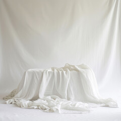 Fototapeta na wymiar Elegant white linen cloth against a clean white backdrop