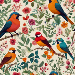 seamless pattern with birds animal nature  vector  colorful   birds  cute,Ai generated 
