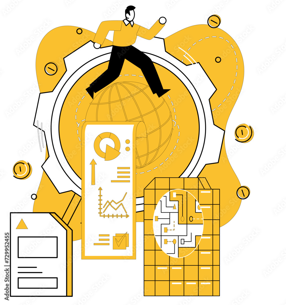 Poster data mining vector illustration. datacenters are beating hearts where pulse information is carefully