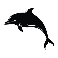 black silhouette of a  Spinner dolphin with thick outline side view isolated