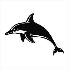black silhouette of a  Spinner dolphin with thick outline side view isolated