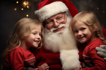 Fototapeta na wymiar closeup happy Santa with kids in Christmas theme concept