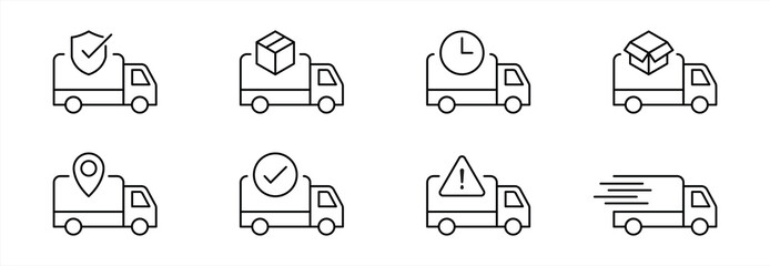 delivery truck icon set. courier icon. service truck & road transport icon symbol. vector illustration