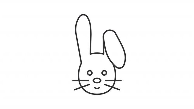 Animated bunny face icon. Rabbit moving ears line animation. Easter symbol. Cute animal. Funny face. Black illustration on white background. HD video with alpha channel. Motion graphic