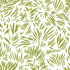 Green grass on white background. Hand drawn seamless pattern.