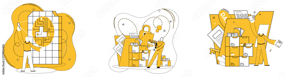 Poster data mining vector illustration. digital databases are treasure troves where valuable information is