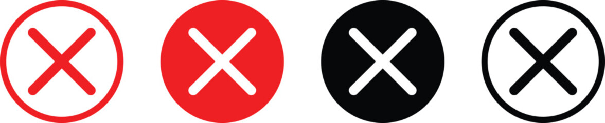 Cross mark icon set.