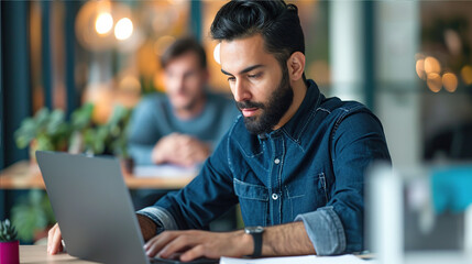 Fototapeta premium a representative-looking man is concentrated at a laptop