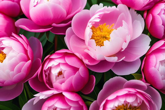 Close-up of pink peonies in full bloom with a blurred background.