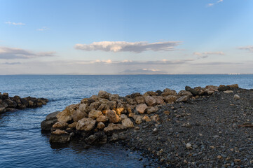 Fototapeta na wymiar stones near the beach of the Mediterranean sea in Cyprus in winter 1