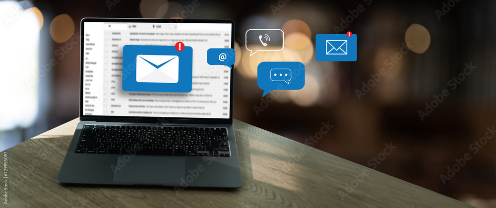 Poster mail communication connection message to mailing contacts phone global letters concept.